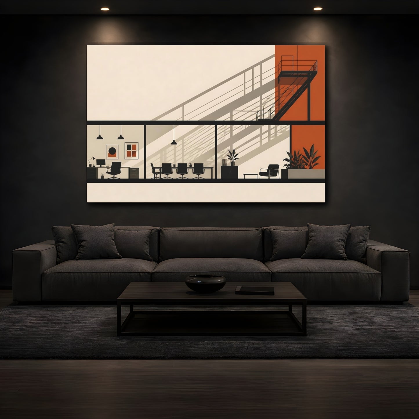 Mockup 3. Office Fire Escape Shadows shown as canvas print