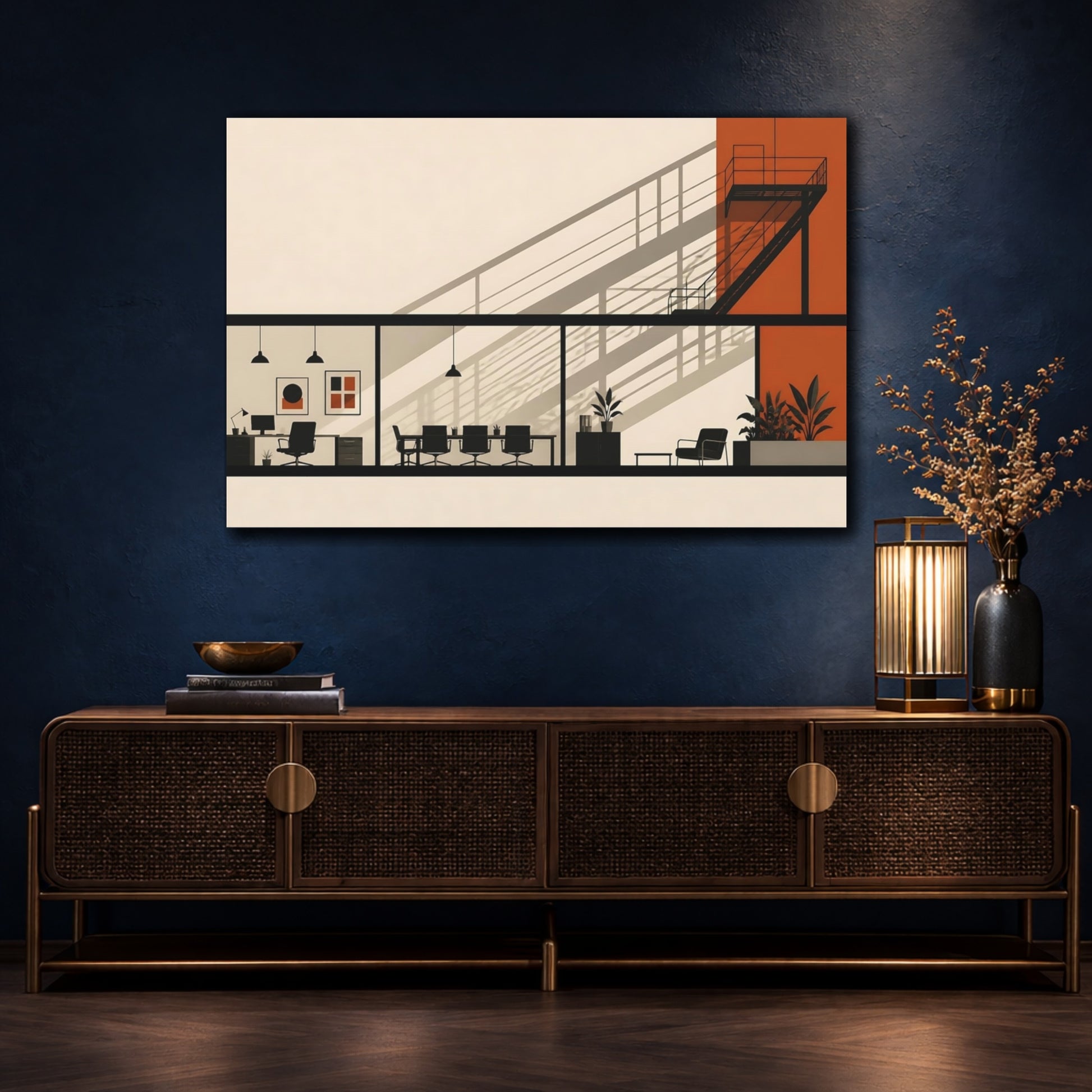 Mockup 4. Office Fire Escape Shadows shown as canvas print