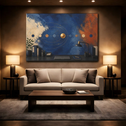 Mockup 2. Office Gold Planet shown as canvas print