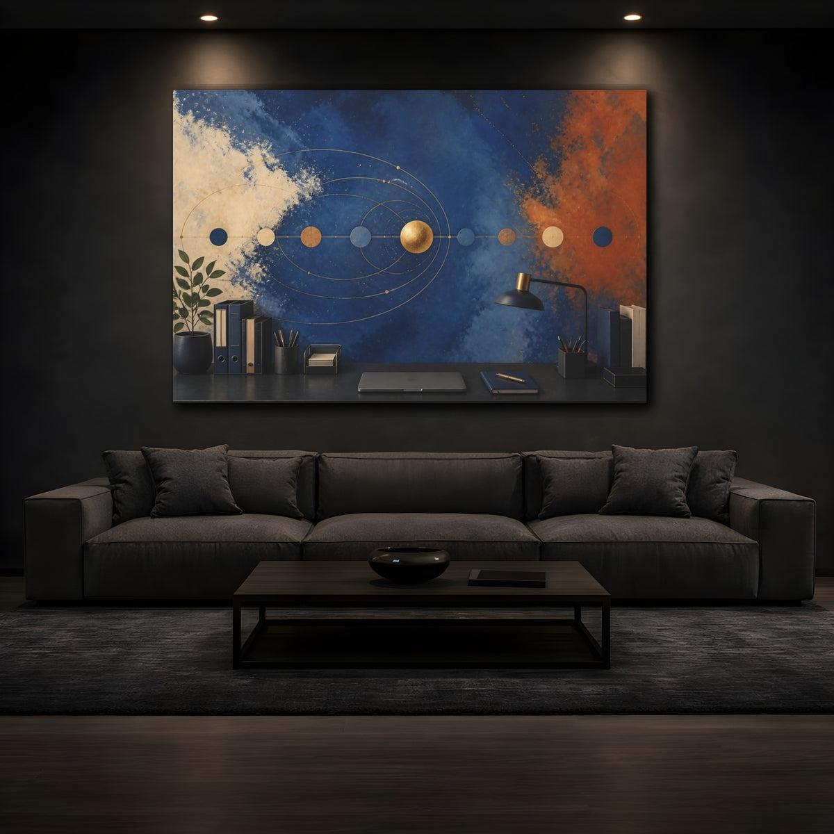 Mockup 3. Office Gold Planet shown as canvas print