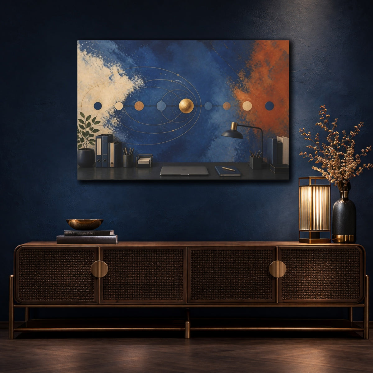 Mockup 4. Office Gold Planet shown as canvas print