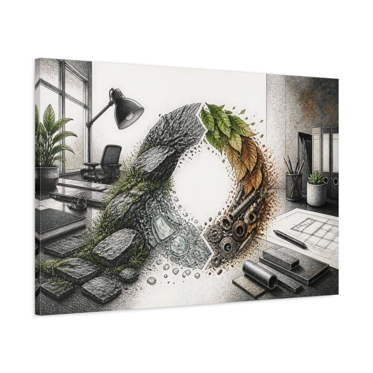 Main Mockup. Office Material Cycle shown as canvas print