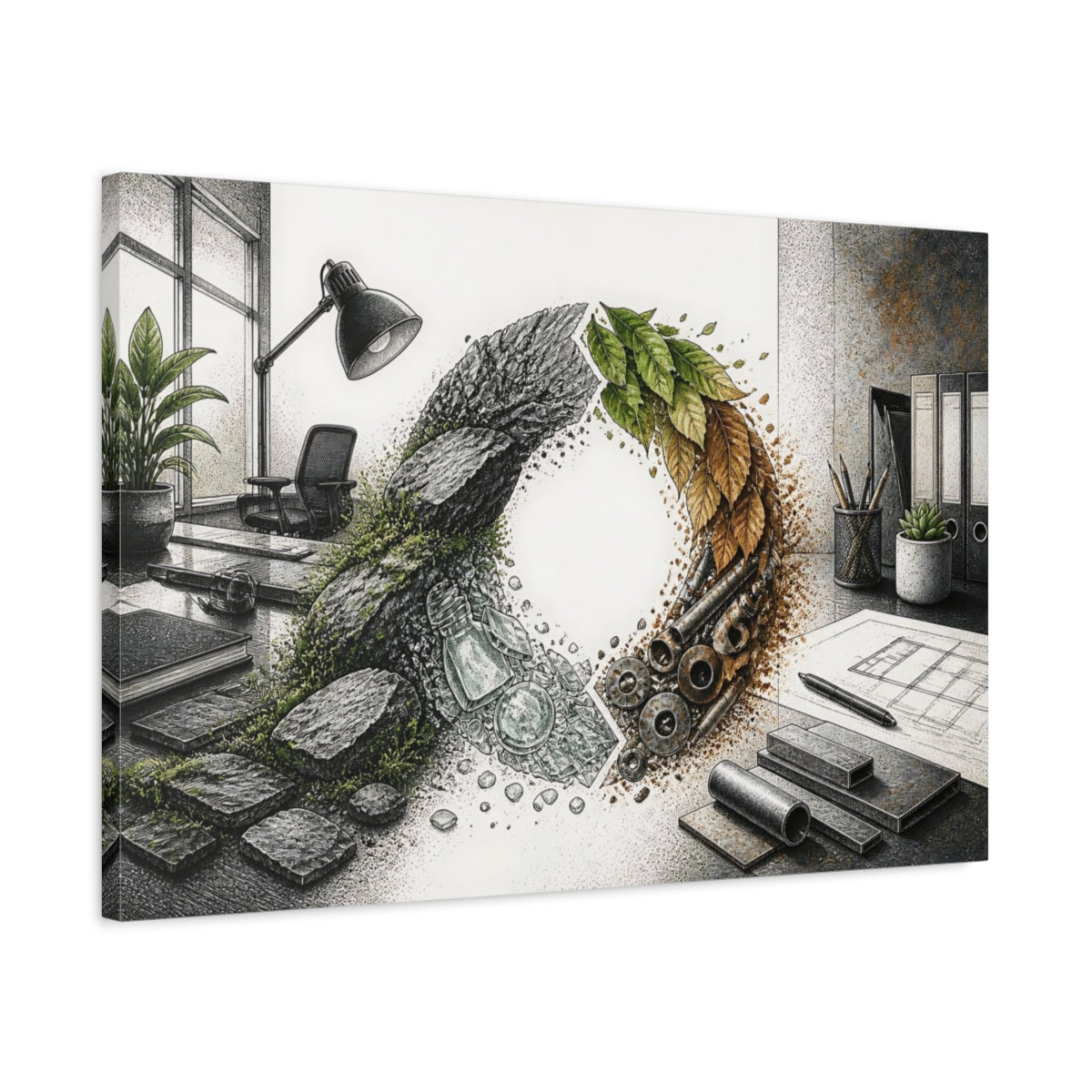 Side Mockup 2. Office Material Cycle shown as canvas print