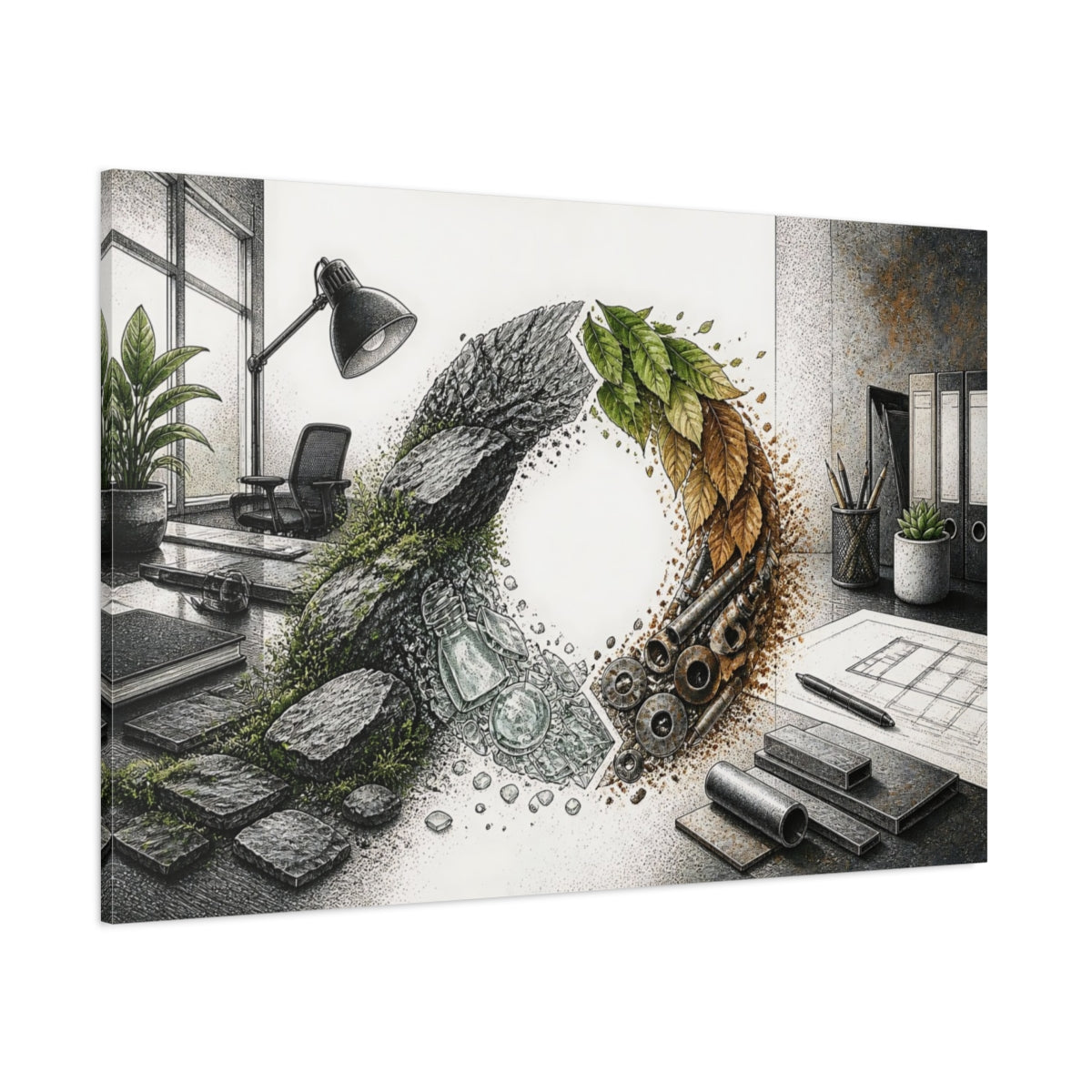 Side Mockup 1. Office Material Cycle shown as canvas print