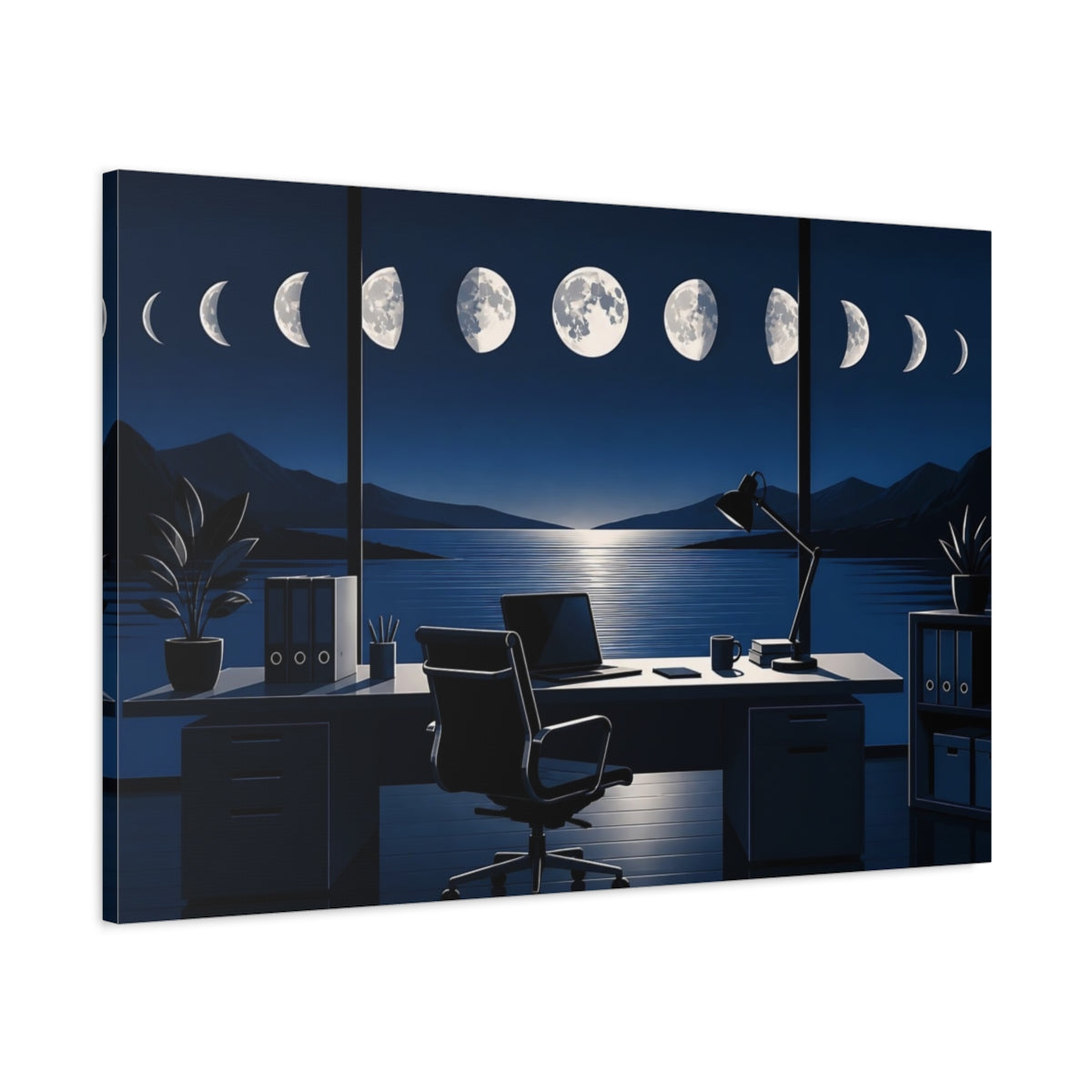 Main Mockup. Office Moon Phases shown as canvas print