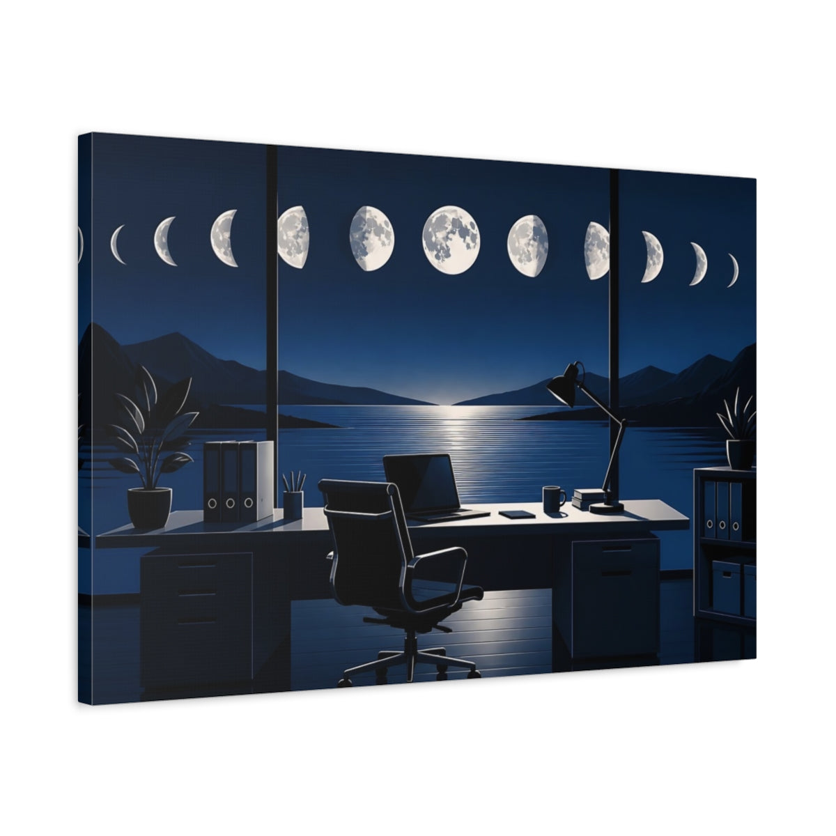 Side Mockup 2. Office Moon Phases shown as canvas print