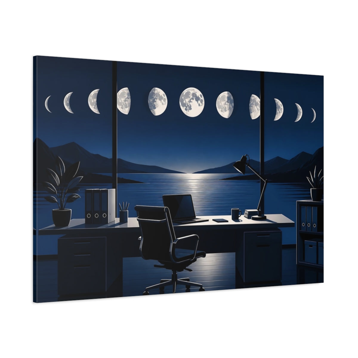 Side Mockup 1. Office Moon Phases shown as canvas print