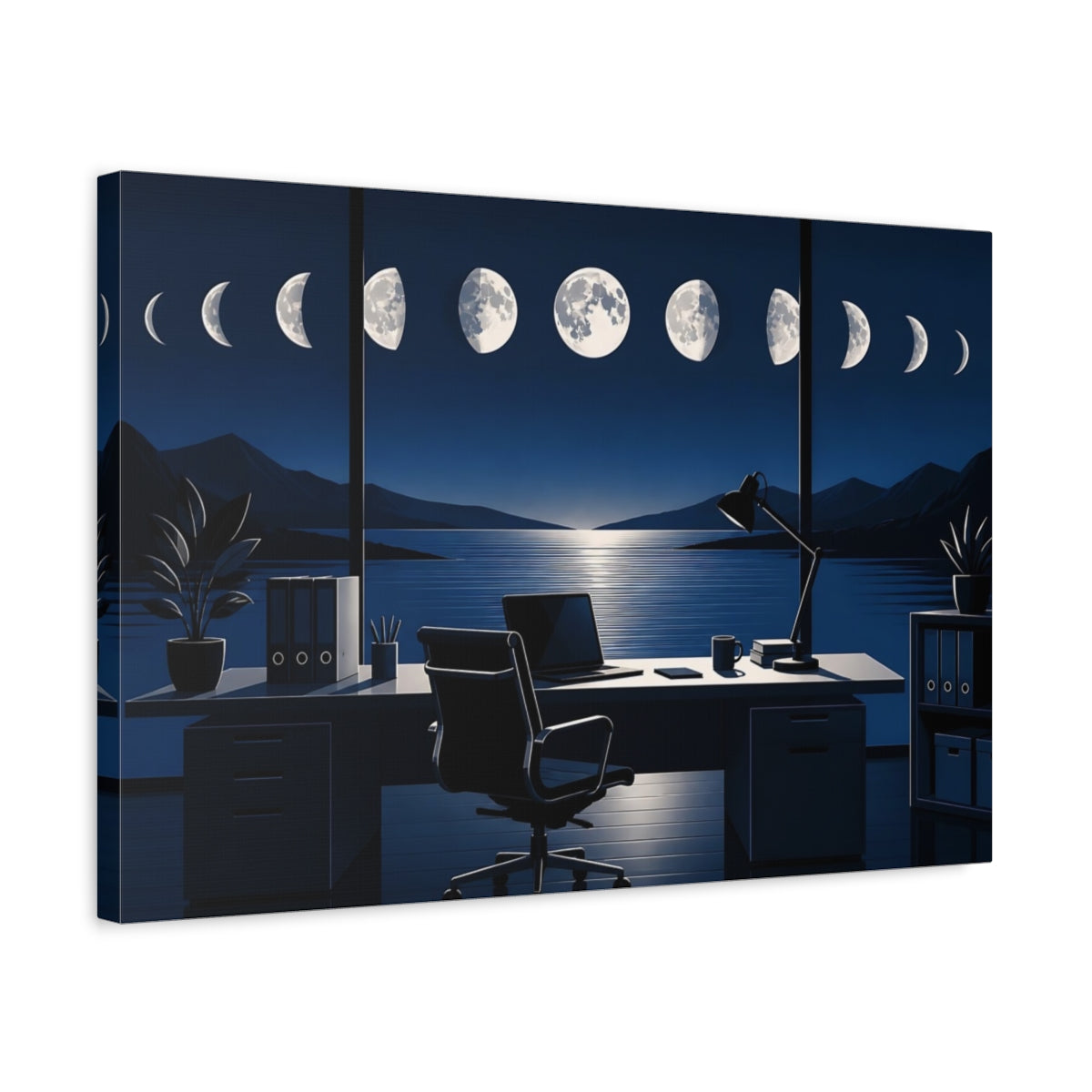 Side Mockup 3. Office Moon Phases shown as canvas print