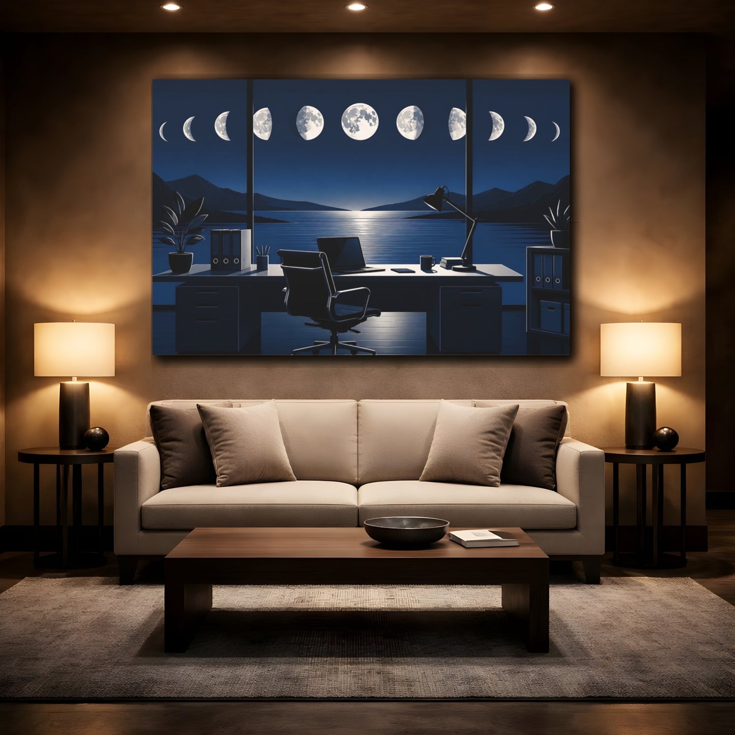 Mockup 2. Office Moon Phases shown as canvas print