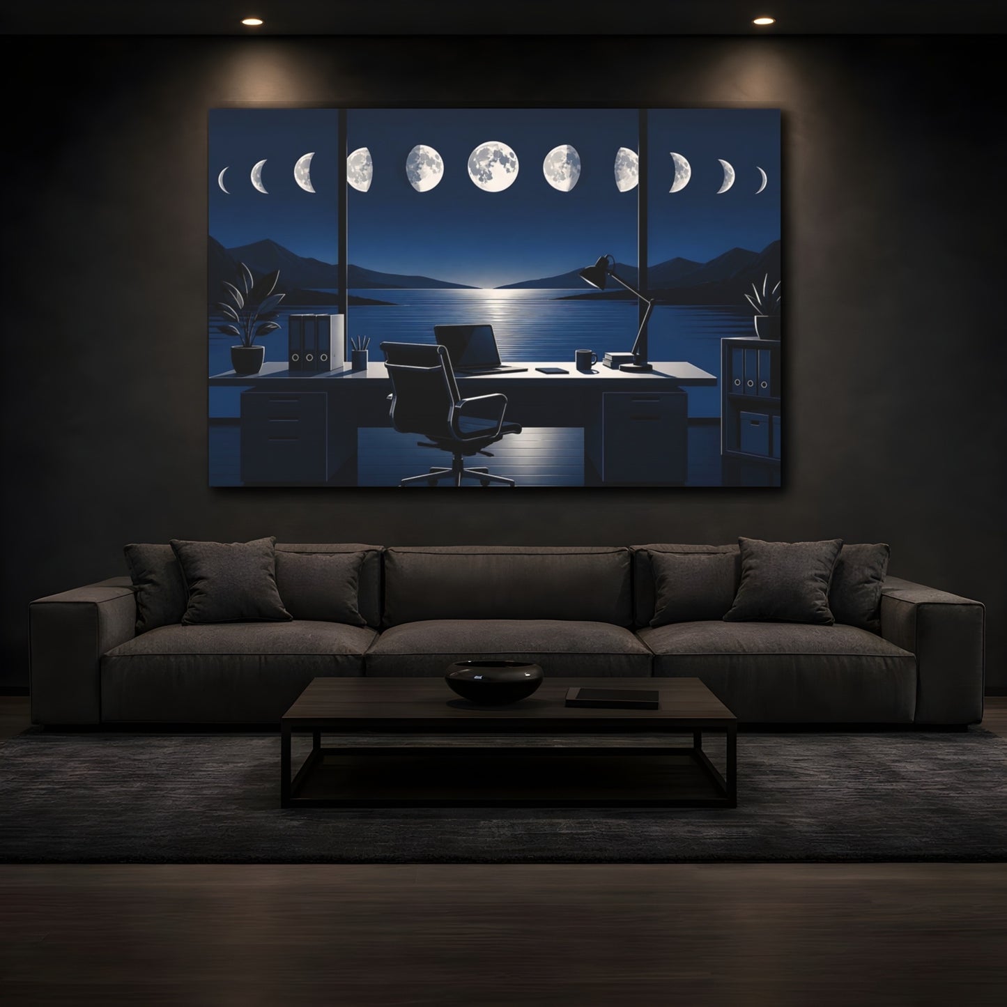 Mockup 3. Office Moon Phases shown as canvas print