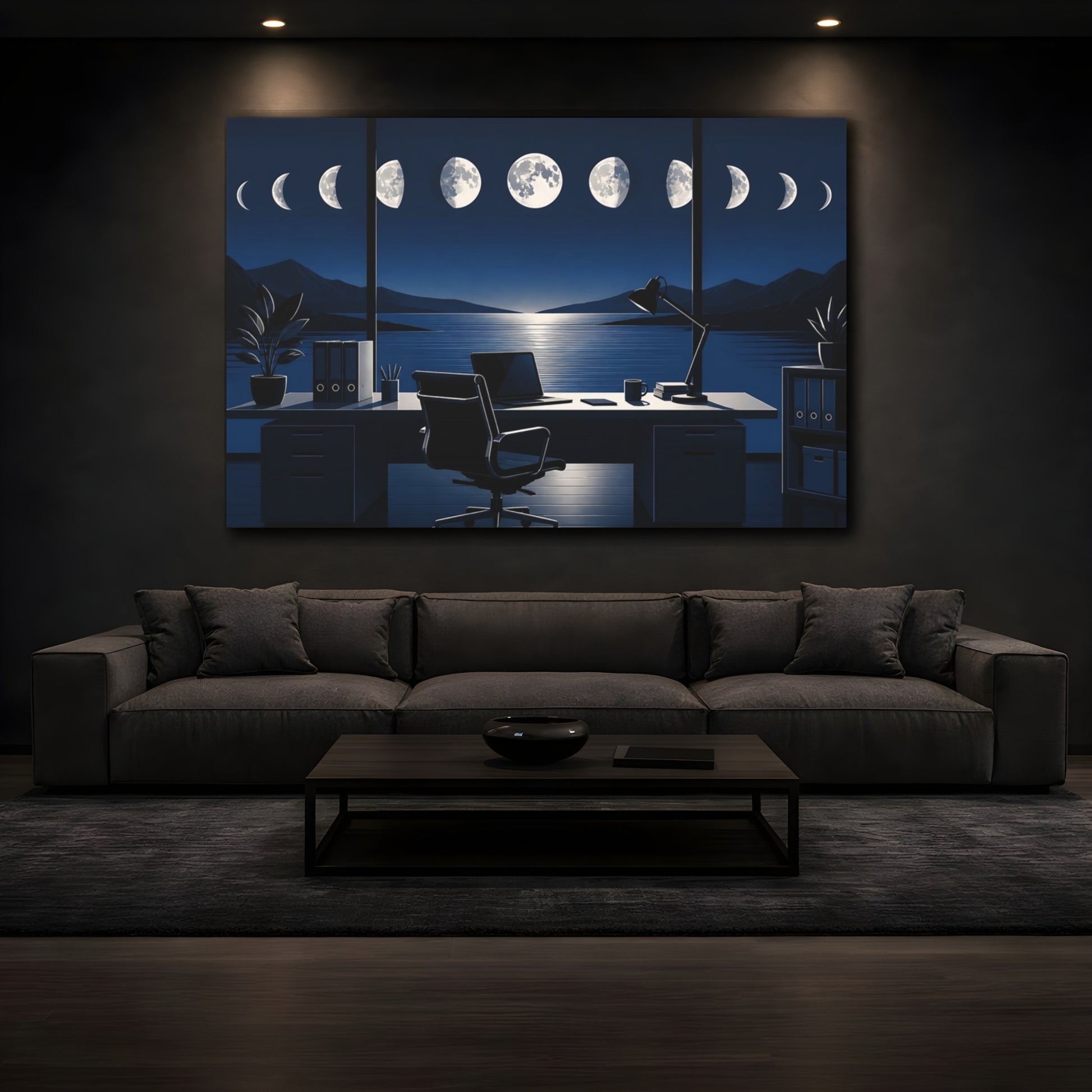 Mockup 3. Office Moon Phases shown as canvas print