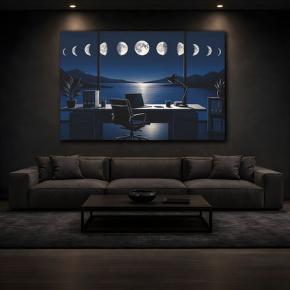 Mockup 3. Office Moon Phases shown as canvas print