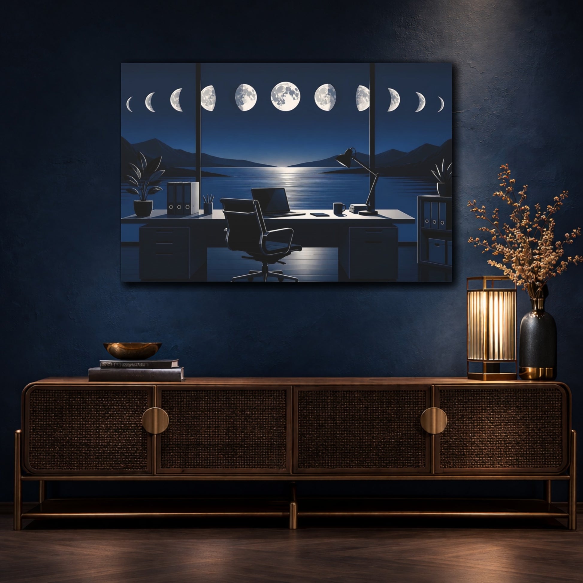 Mockup 4. Office Moon Phases shown as canvas print