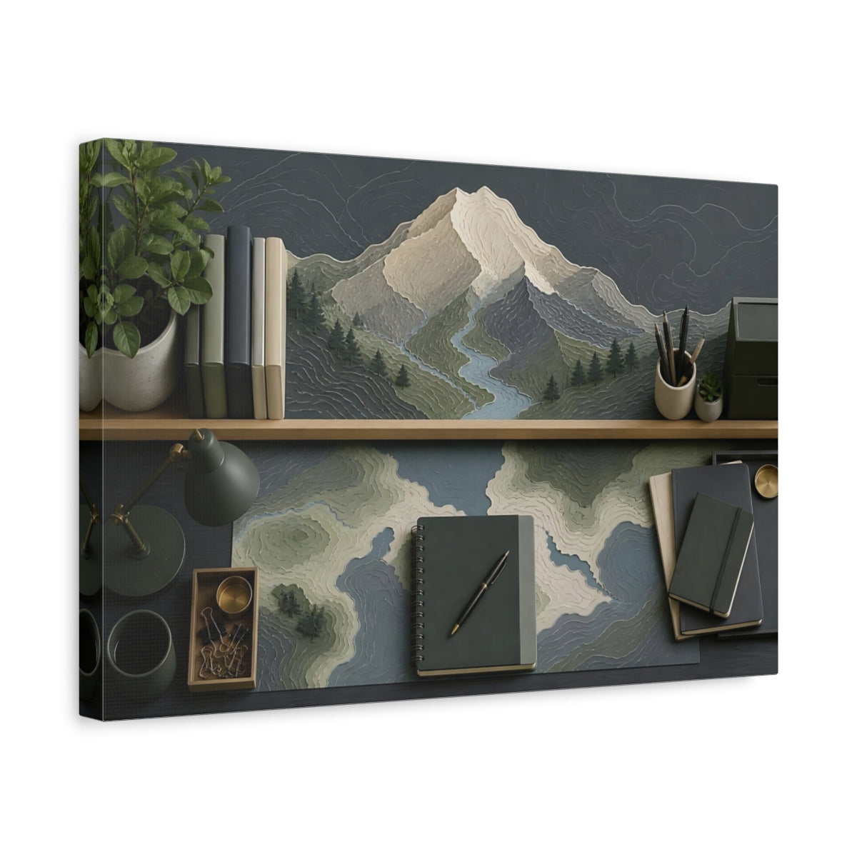 Side Mockup 4. Office Mountain Topography shown as canvas print