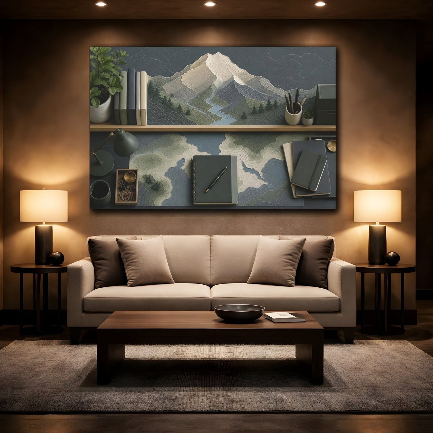 Mockup 2. Office Mountain Topography shown as canvas print