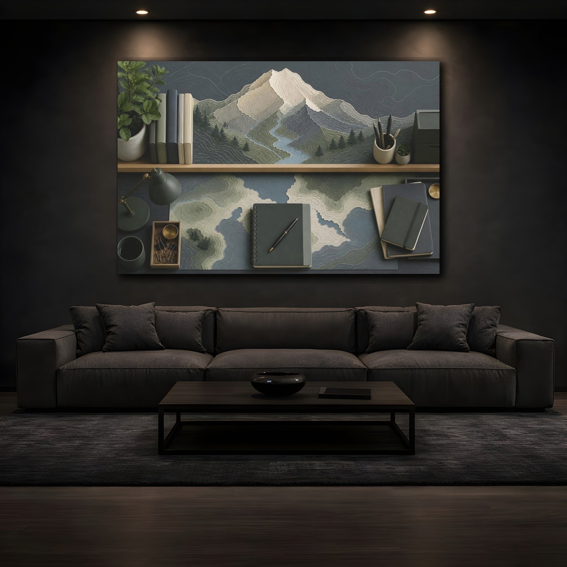Mockup 3. Office Mountain Topography shown as canvas print
