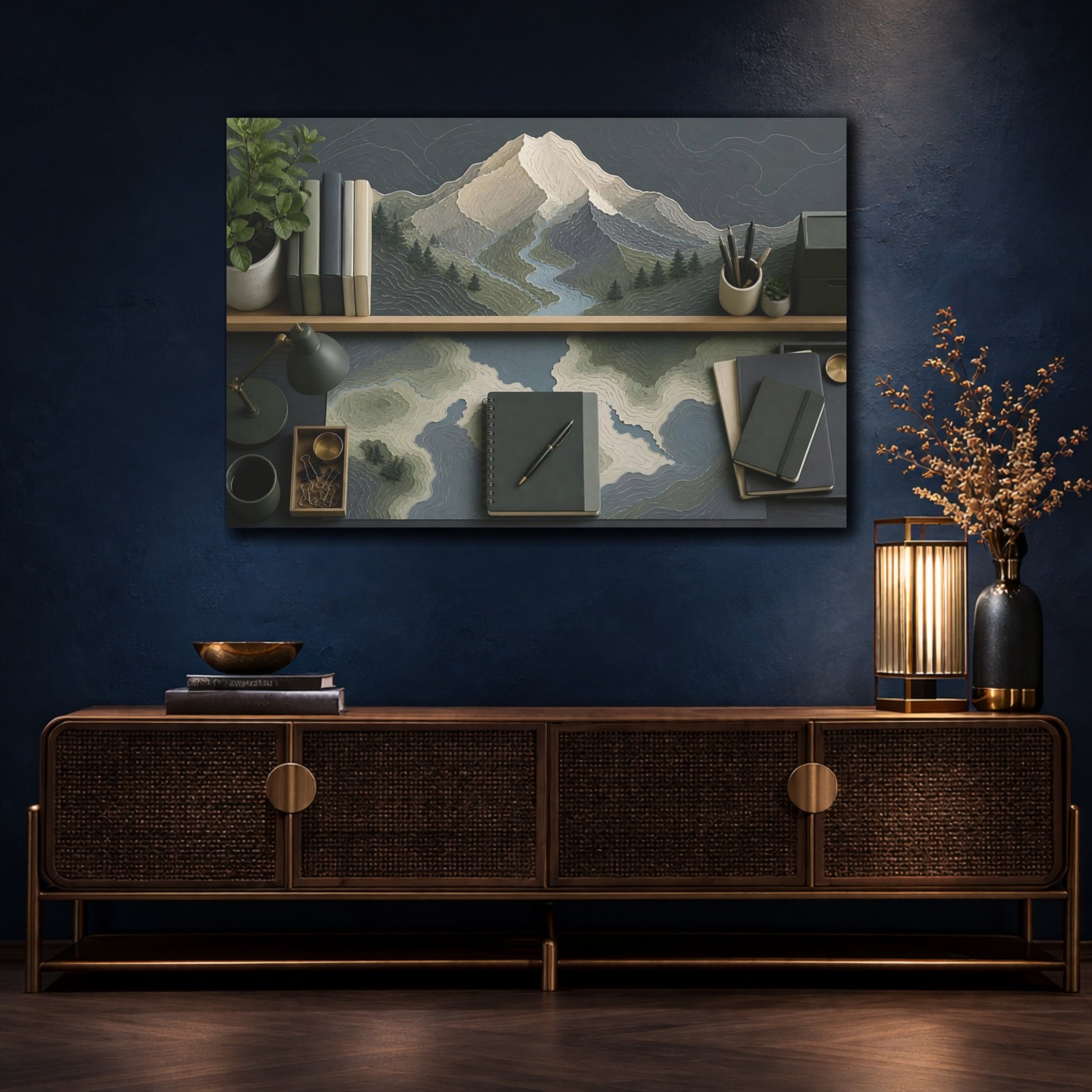 Mockup 4. Office Mountain Topography shown as canvas print