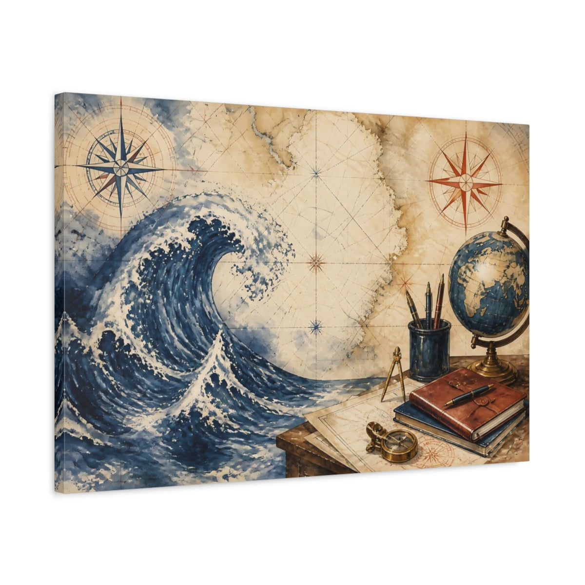 Side Mockup 2. Office Nautical Wave shown as canvas print