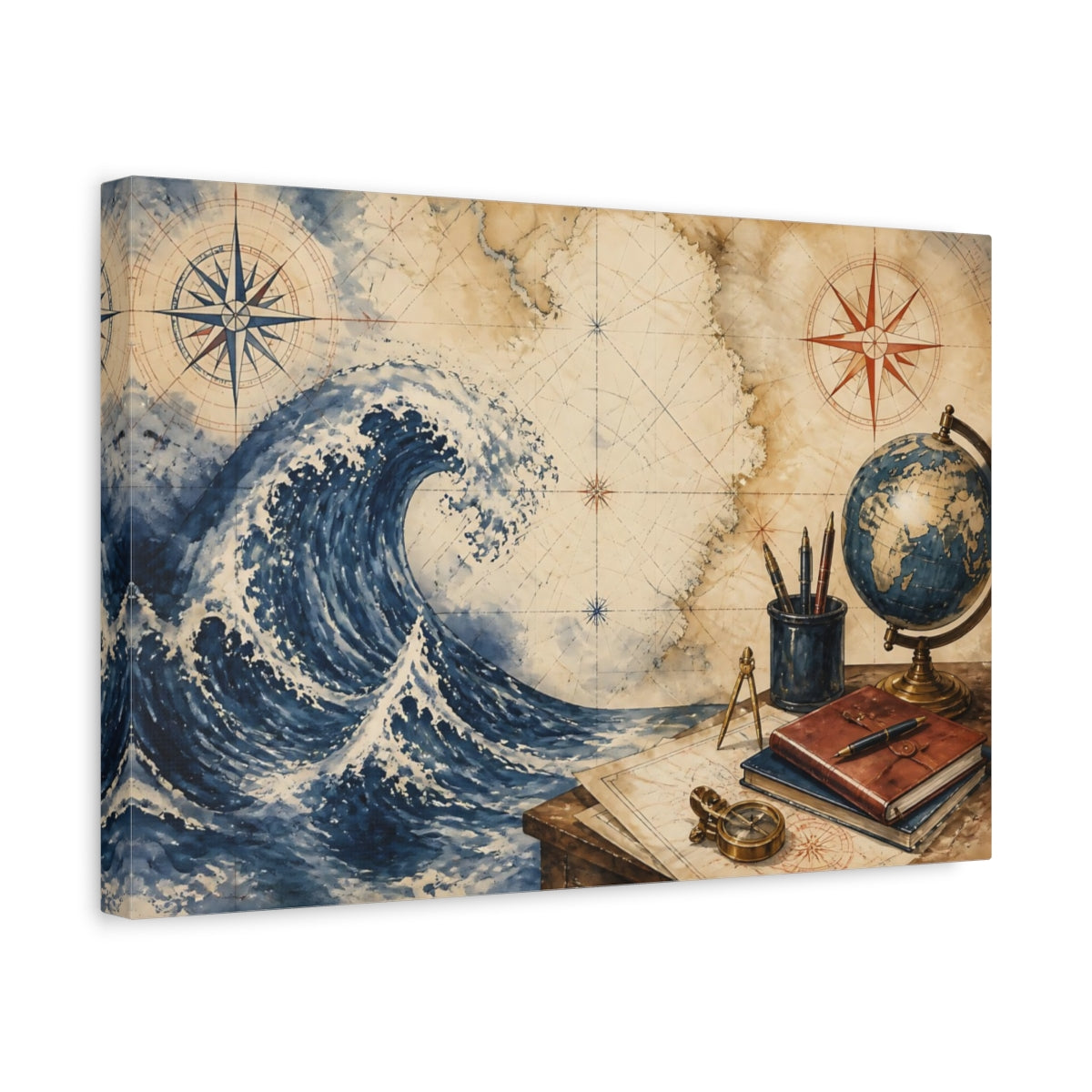 Side Mockup 4. Office Nautical Wave shown as canvas print
