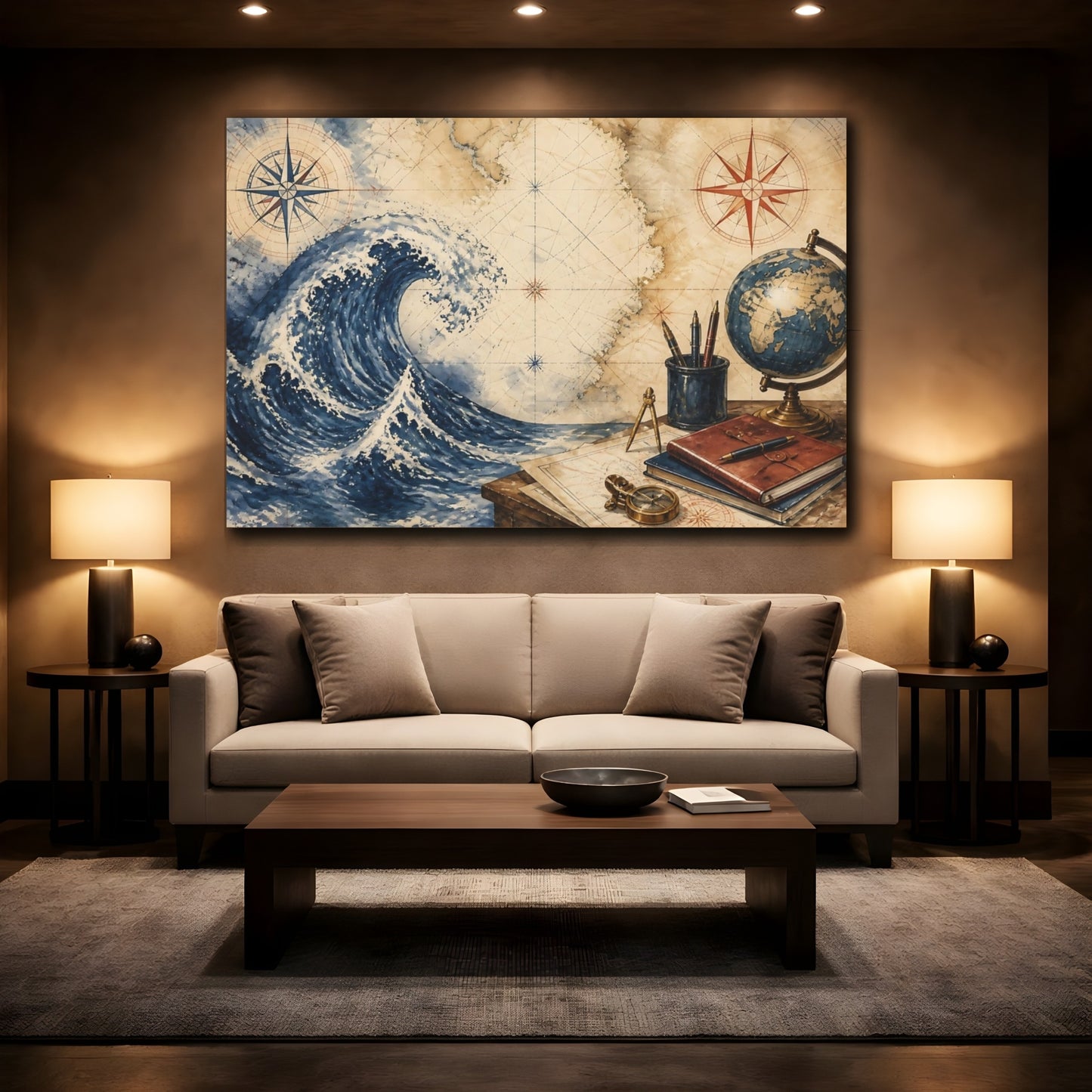 Mockup 2. Office Nautical Wave shown as canvas print