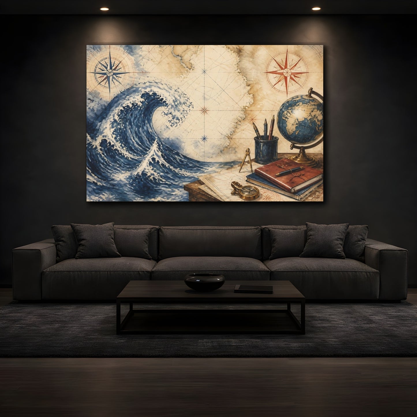 Mockup 3. Office Nautical Wave shown as canvas print
