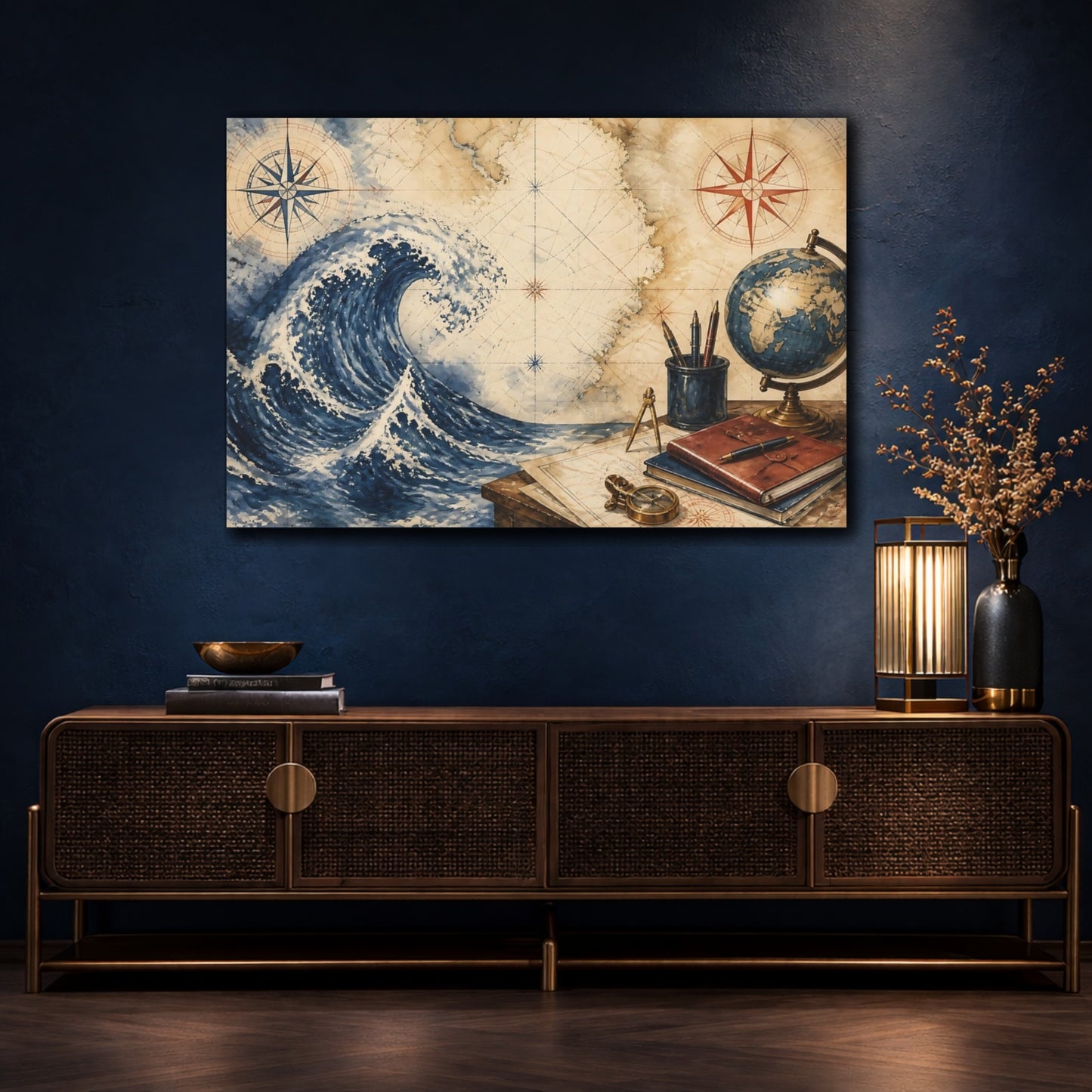 Mockup 4. Office Nautical Wave shown as canvas print