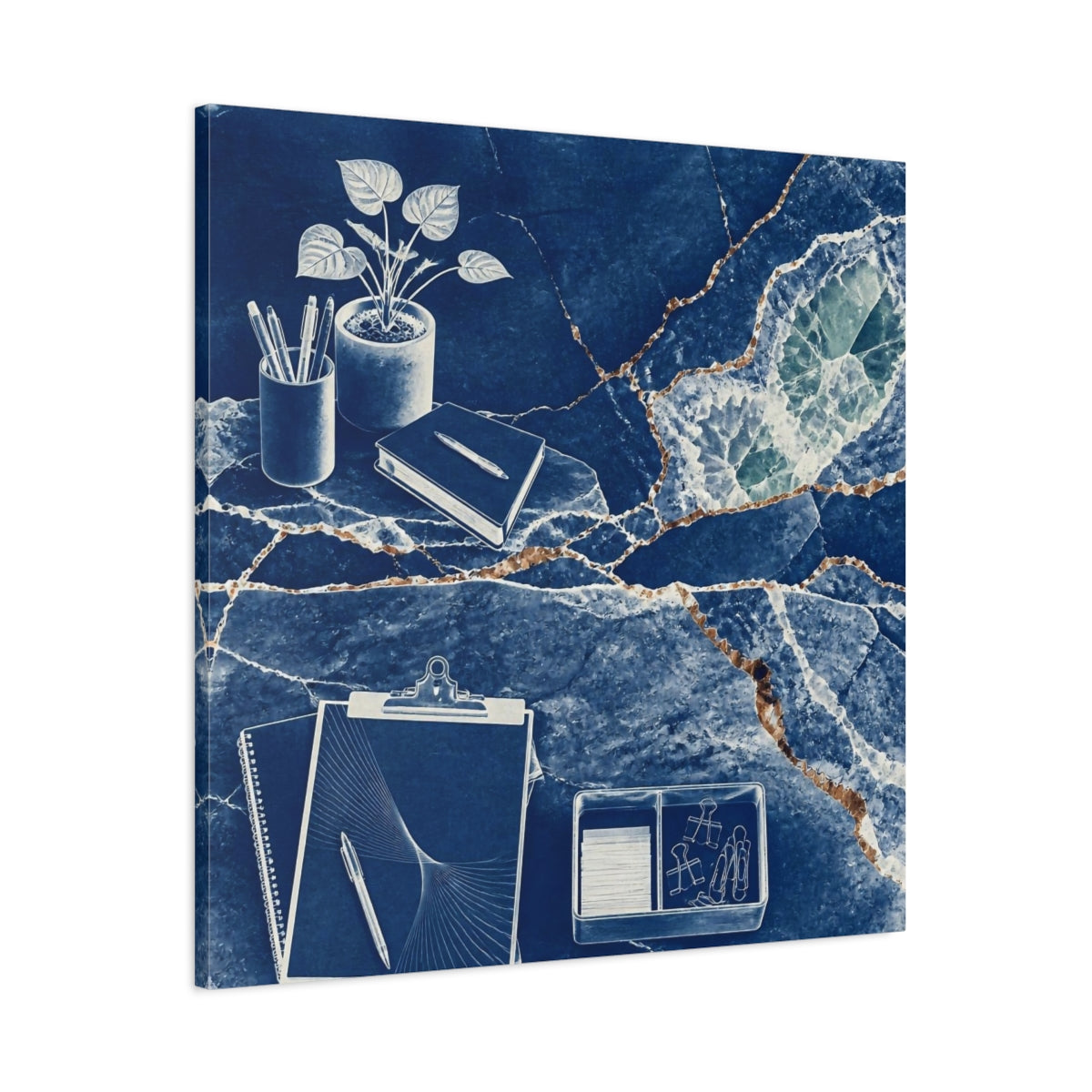 Main Mockup. Office Notebook With Plant shown as canvas print