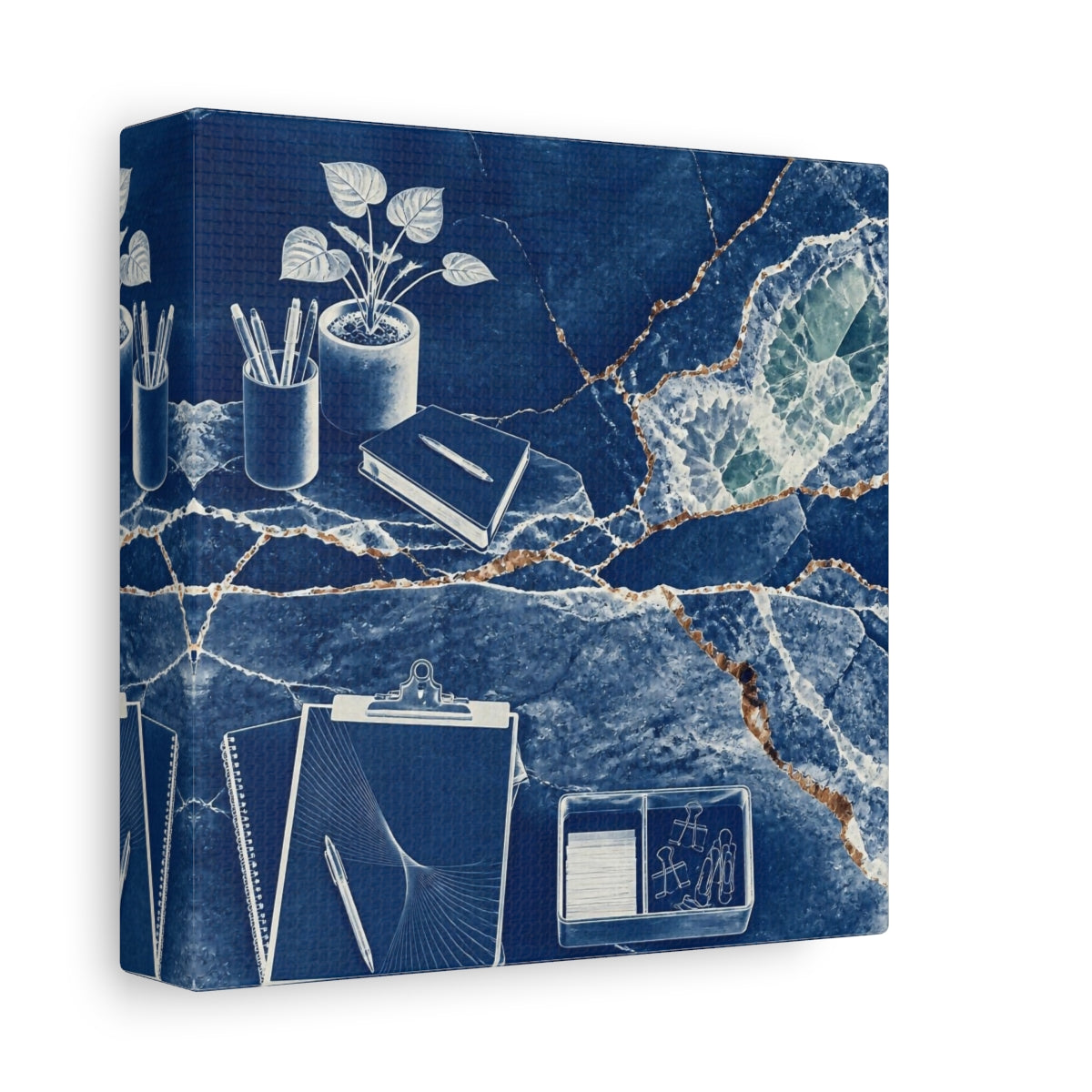 Side Mockup 2. Office Notebook With Plant shown as canvas print