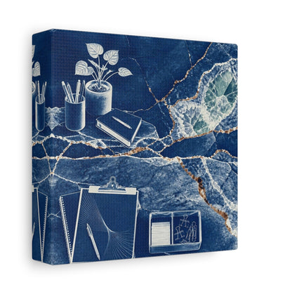 Side Mockup 2. Office Notebook With Plant shown as canvas print