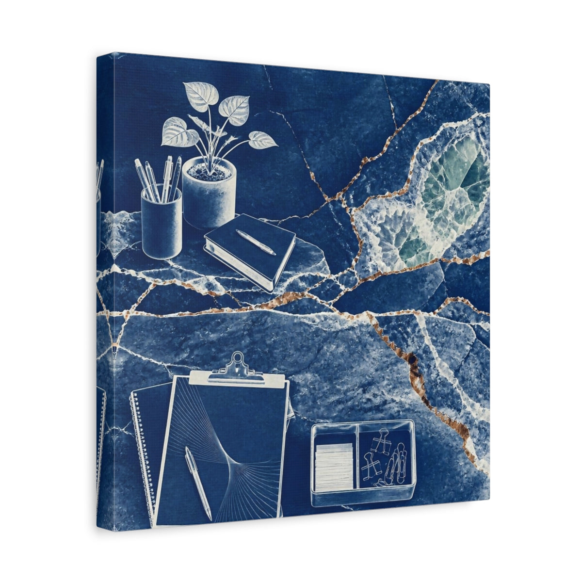 Side Mockup 7. Office Notebook With Plant shown as canvas print