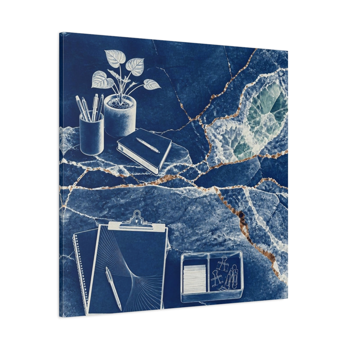 Side Mockup 1. Office Notebook With Plant shown as canvas print