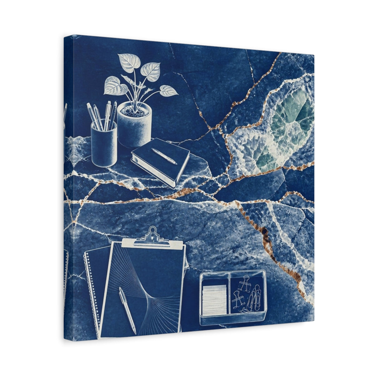 Side Mockup 6. Office Notebook With Plant shown as canvas print