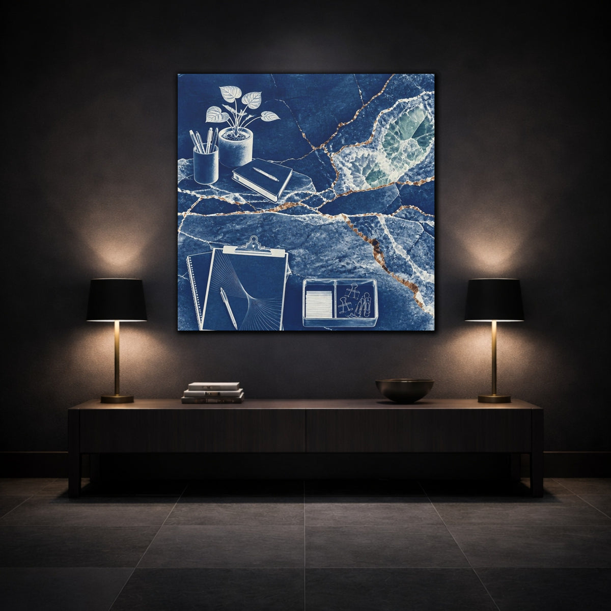 Mockup 3. Office Notebook With Plant shown as canvas print