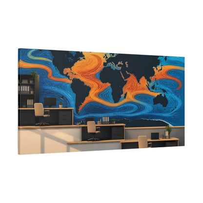 Side Mockup 2. Office Ocean Currents Map shown as canvas print