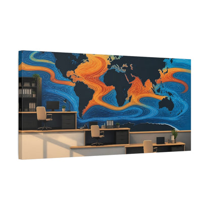 Side Mockup 1. Office Ocean Currents Map shown as canvas print