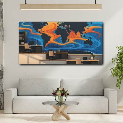 Mockup 2. Office Ocean Currents Map shown as canvas print