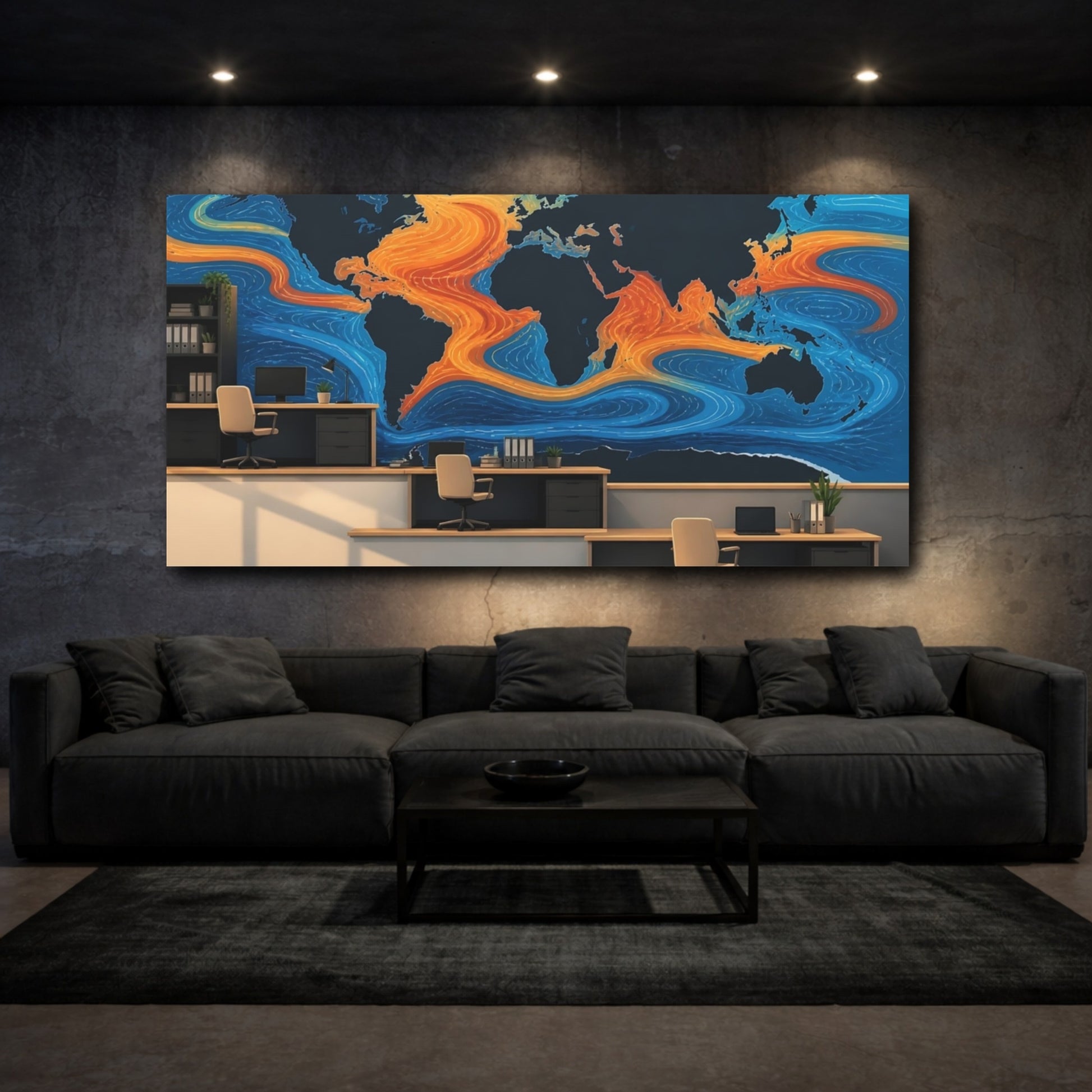 Mockup 3. Office Ocean Currents Map shown as canvas print