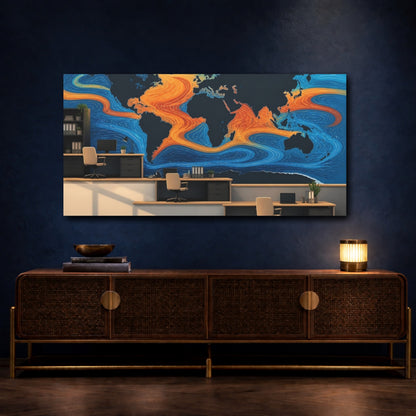 Mockup 4. Office Ocean Currents Map shown as canvas print