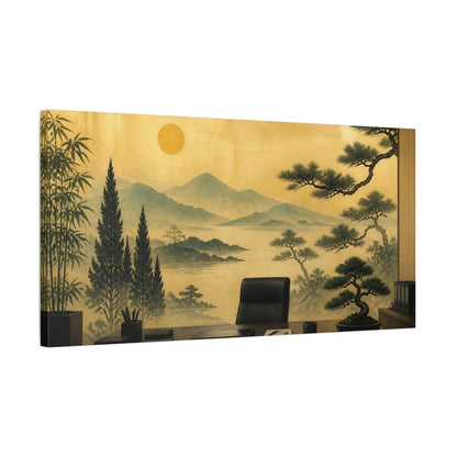 Side Mockup 1. Office Pine Landscape shown as canvas print