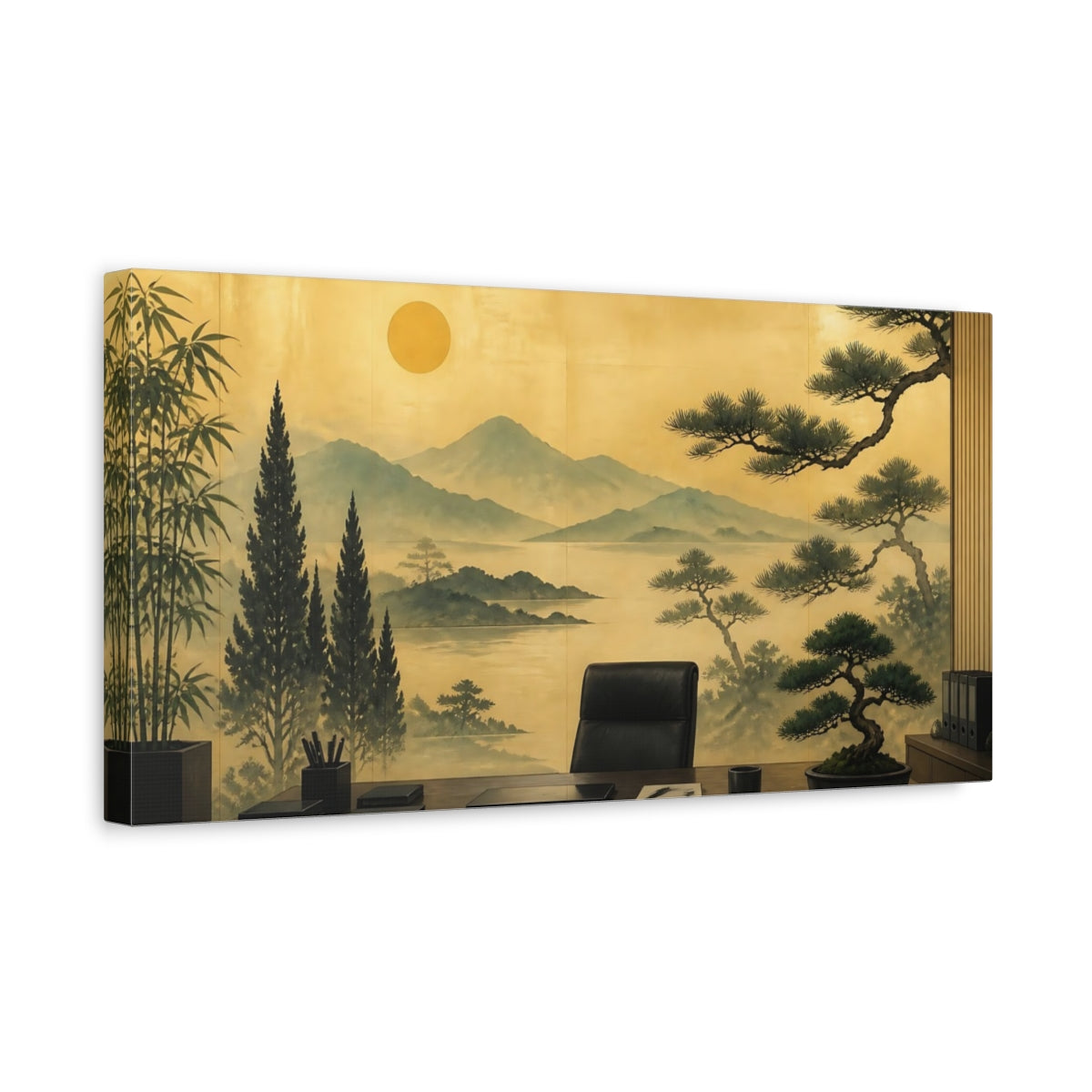 Side Mockup 3. Office Pine Landscape shown as canvas print