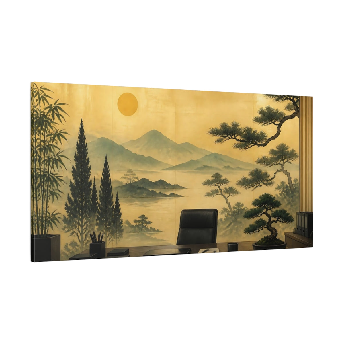 Side Mockup 2. Office Pine Landscape shown as canvas print