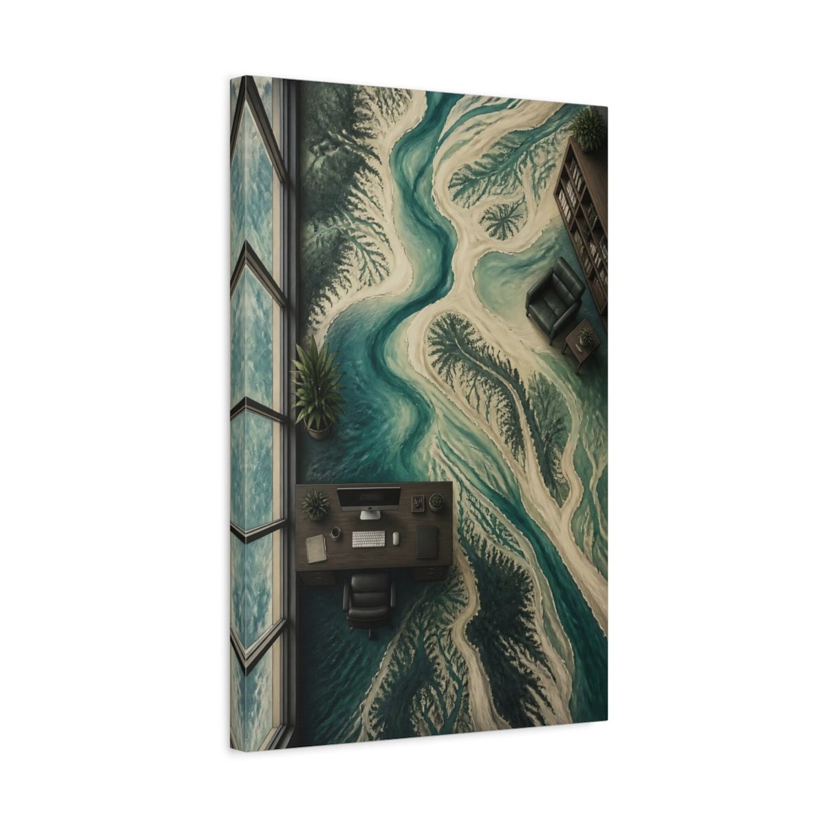 Side Mockup 3. Office River Delta Map shown as canvas print