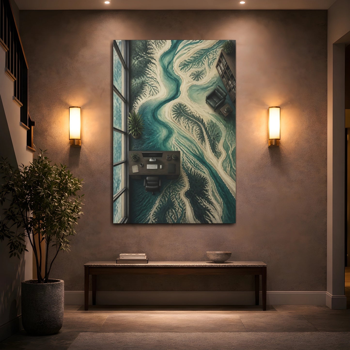 Mockup 2. Office River Delta Map shown as canvas print