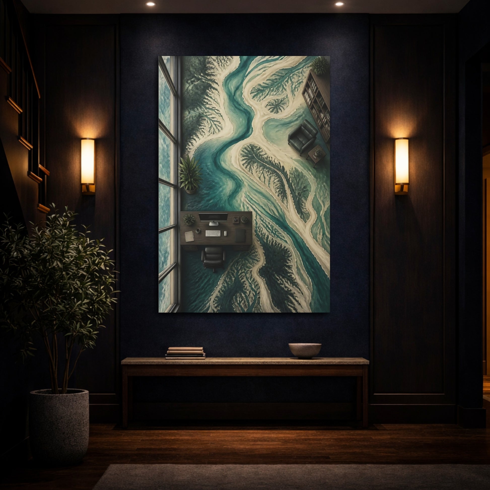 Mockup 4. Office River Delta Map shown as canvas print