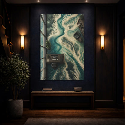 Mockup 4. Office River Delta Map shown as canvas print