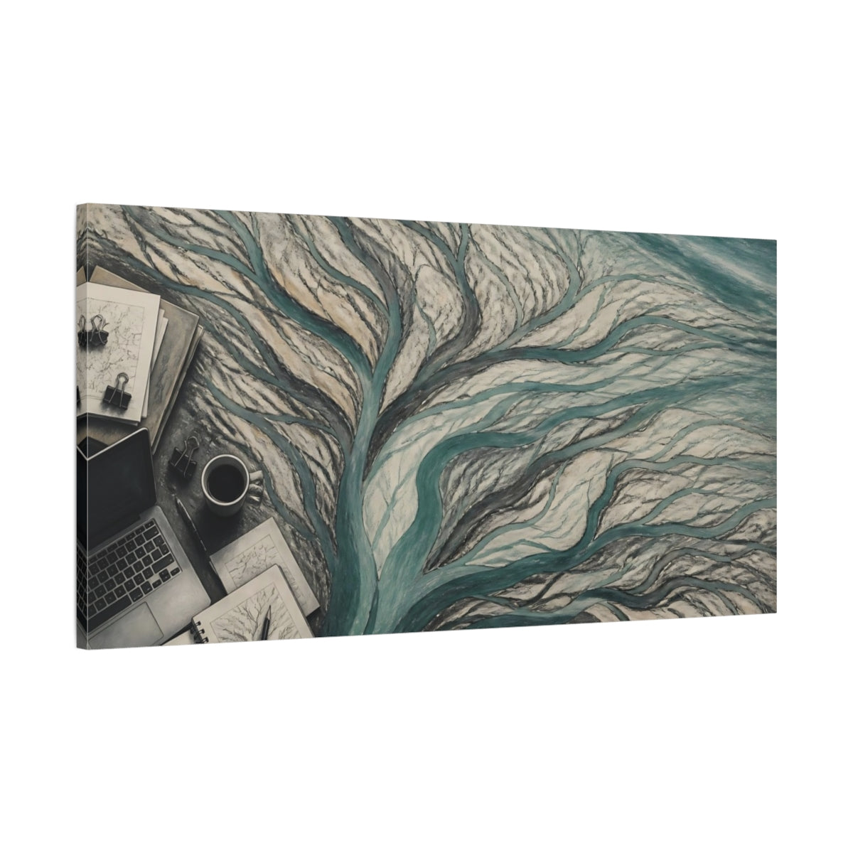 Main Mockup. Office River Delta Sketch shown as canvas print