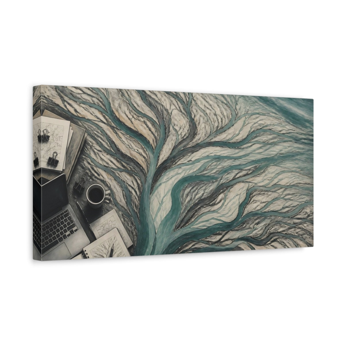 Side Mockup 3. Office River Delta Sketch shown as canvas print