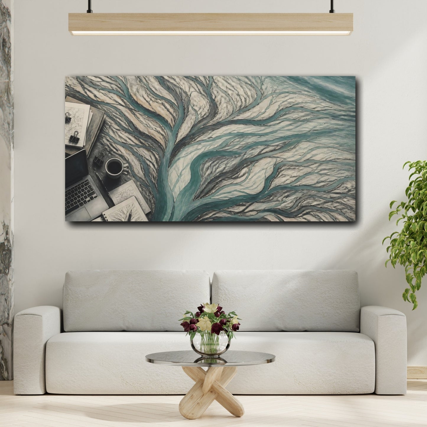 Mockup 2. Office River Delta Sketch shown as canvas print