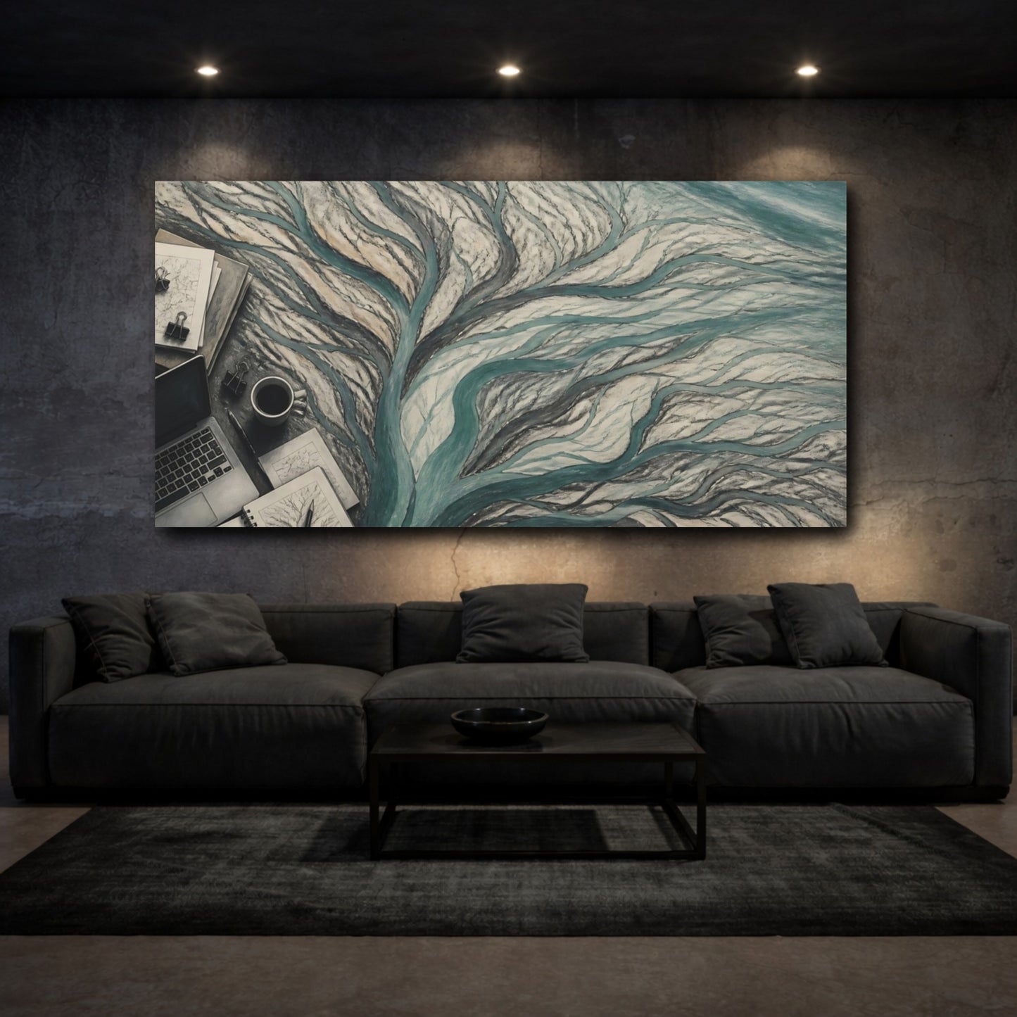 Mockup 3. Office River Delta Sketch shown as canvas print