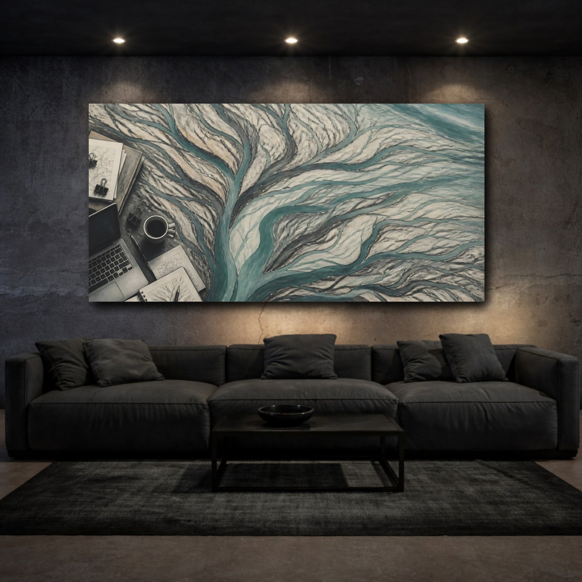 Mockup 3. Office River Delta Sketch shown as canvas print